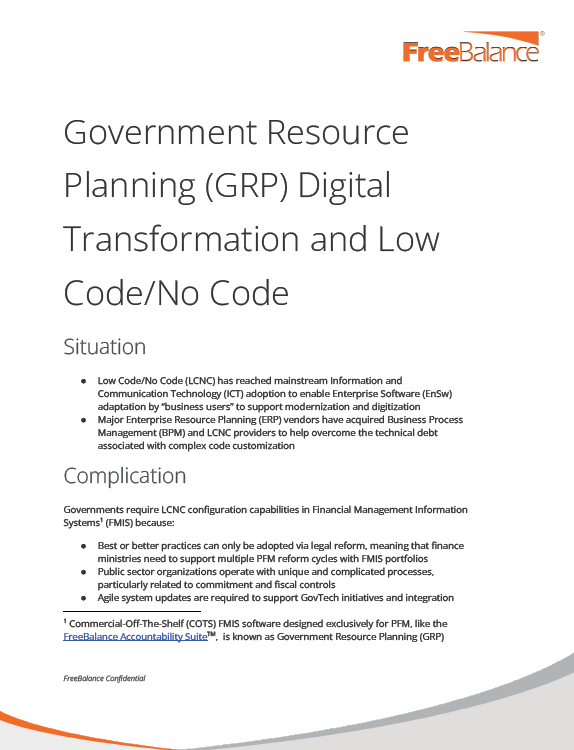 Government Resource Planning Digital Transformation and Low Code/No Code